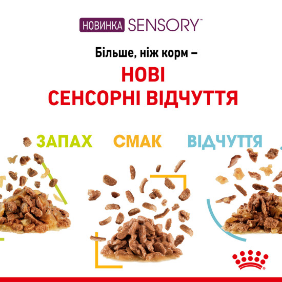 Вологий корм для дорослих котів ROYAL CANIN SENSORY FEEL GRAVY шматочки у соусі 85г, стимулює відчуття корму